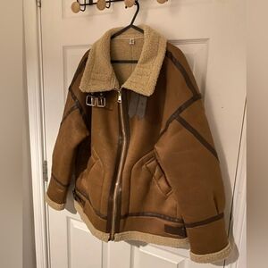 Brown Suede Look Sherpa Lined Jacket